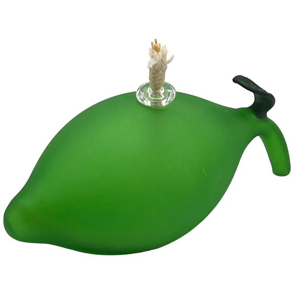 NIB: Pair of rare vintage hand-blown glass OIL LAMPS, shaped as limes with leaf - Picture 3 of 8